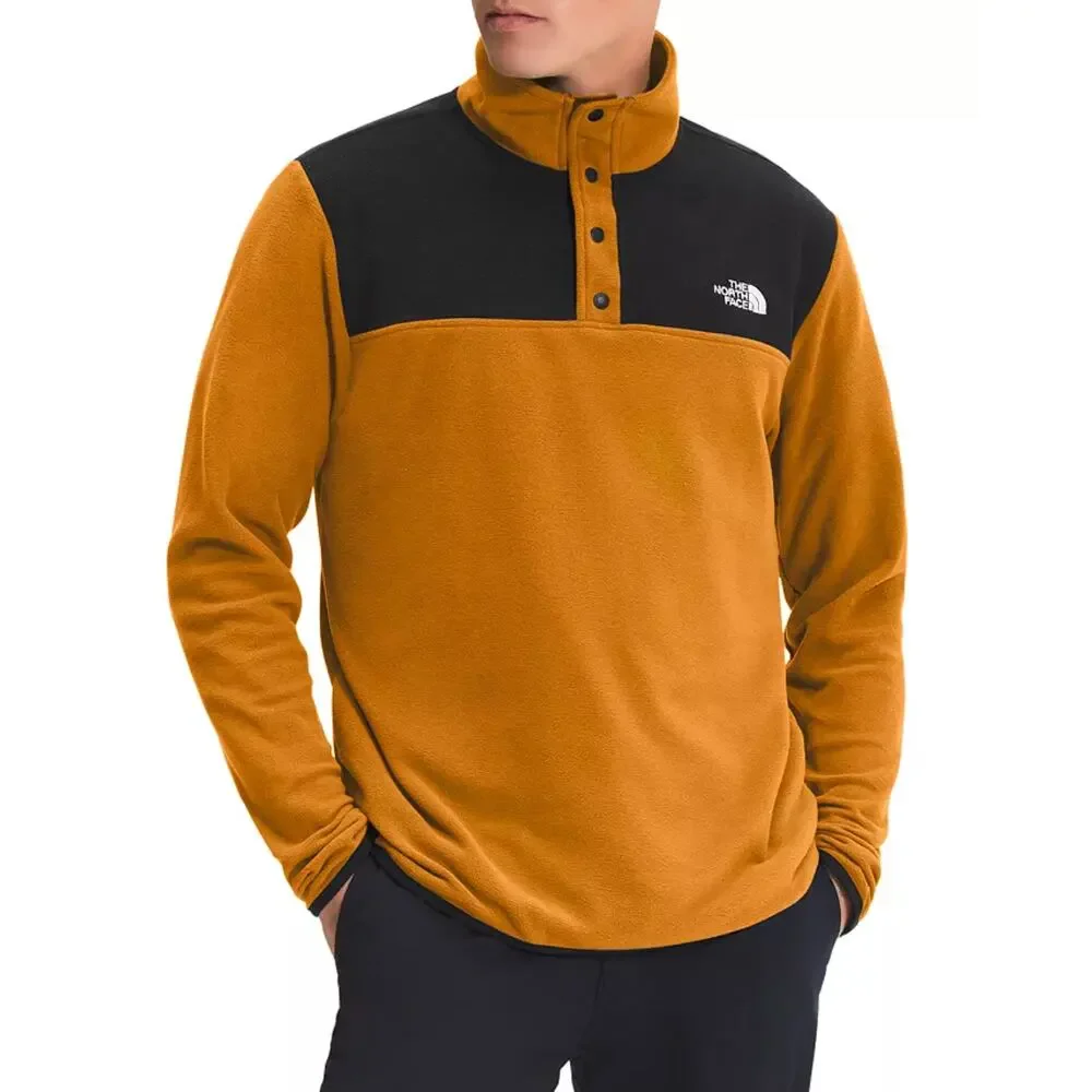 The North Face Mens TKA Glacier Snap Neck Pullover Citrine Yellow TNF Black XS